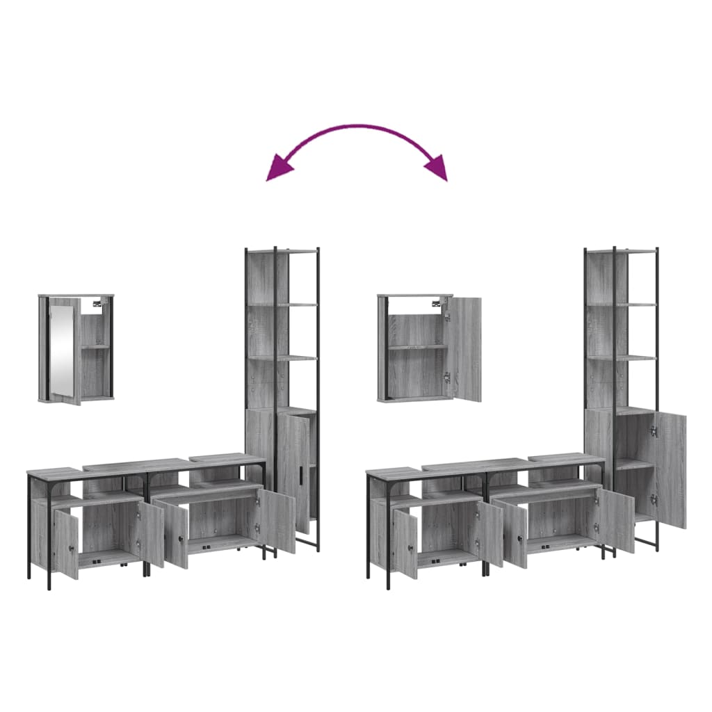 Set Mobilier De Baie, 4 Piese, Gri Sonoma, Lemn Prelucrat