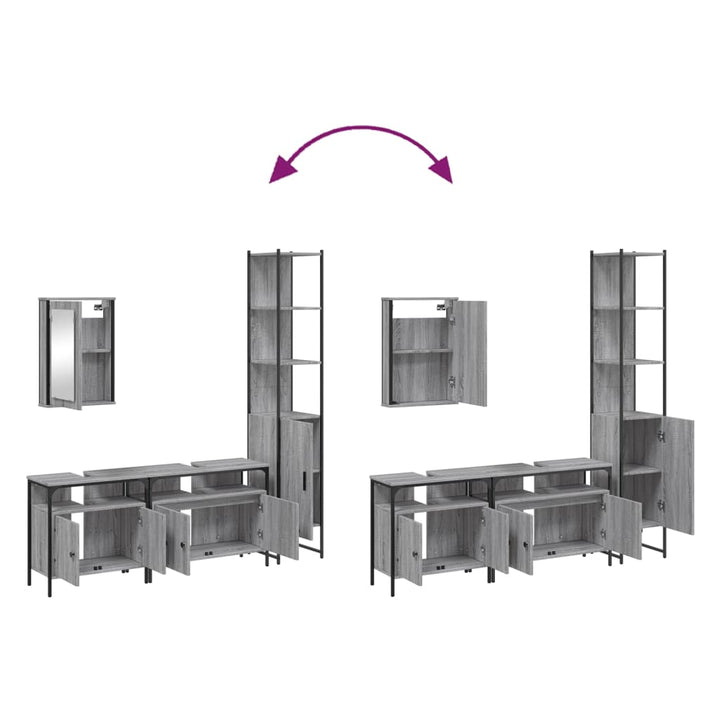 Set Mobilier De Baie, 4 Piese, Gri Sonoma, Lemn Prelucrat