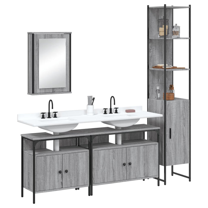 Set Mobilier De Baie, 4 Piese, Gri Sonoma, Lemn Prelucrat