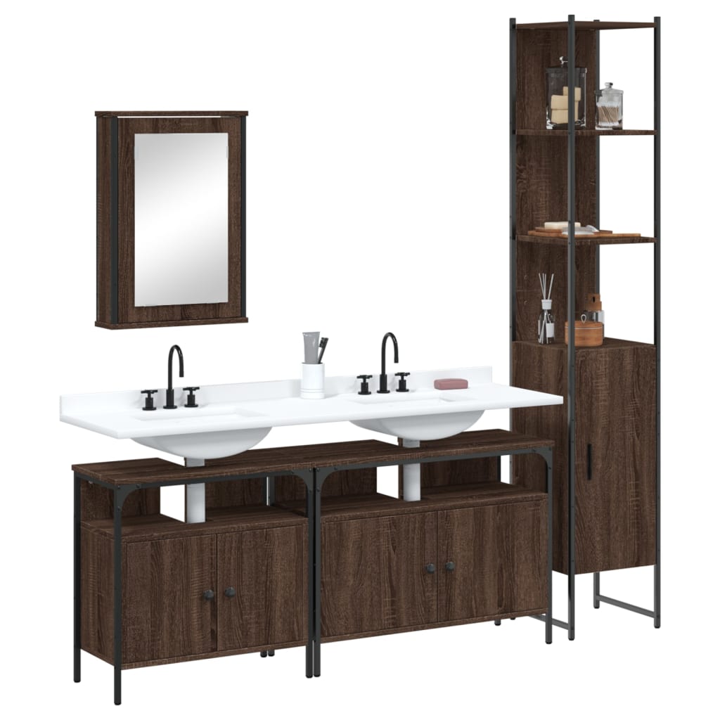 Set Mobilier De Baie, 4 Piese, Gri Sonoma, Lemn Prelucrat