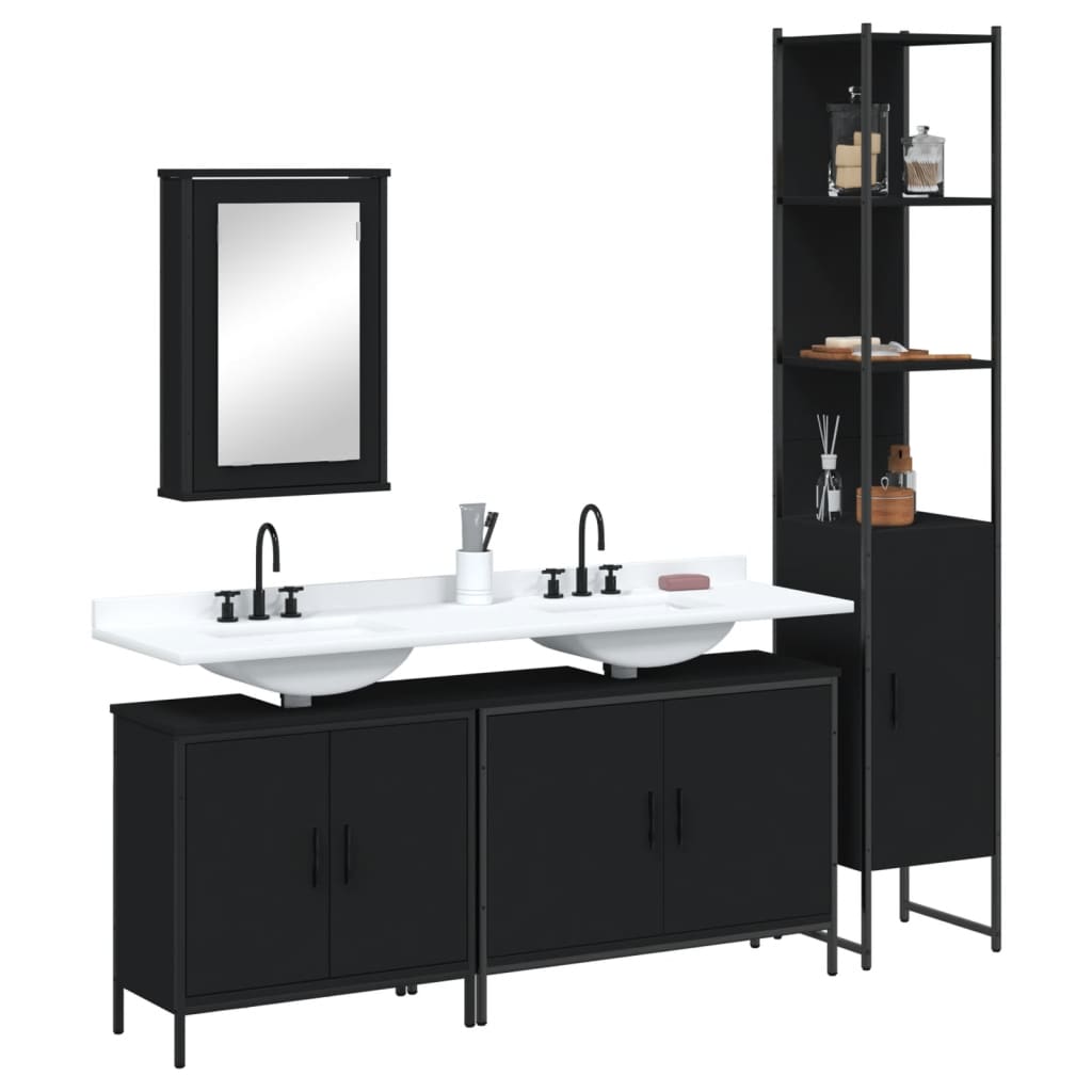 Set Mobilier De Baie, 4 Piese, Stejar Fumuriu, Lemn Prelucrat