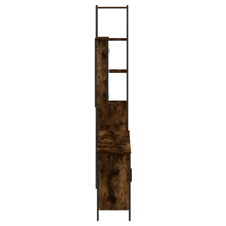 Set Mobilier De Baie, 4 Piese, Stejar Fumuriu, Lemn Prelucrat