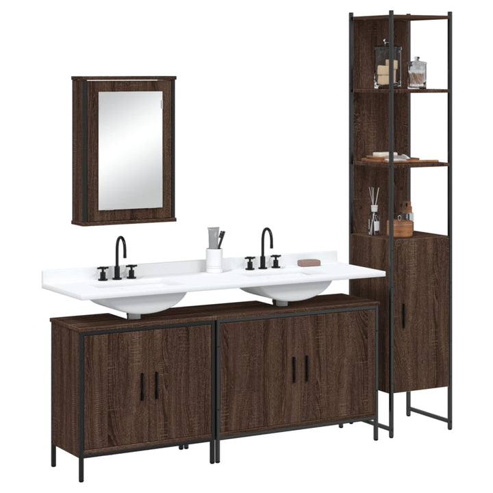 Set Mobilier De Baie, 4 Piese, Stejar Fumuriu, Lemn Prelucrat