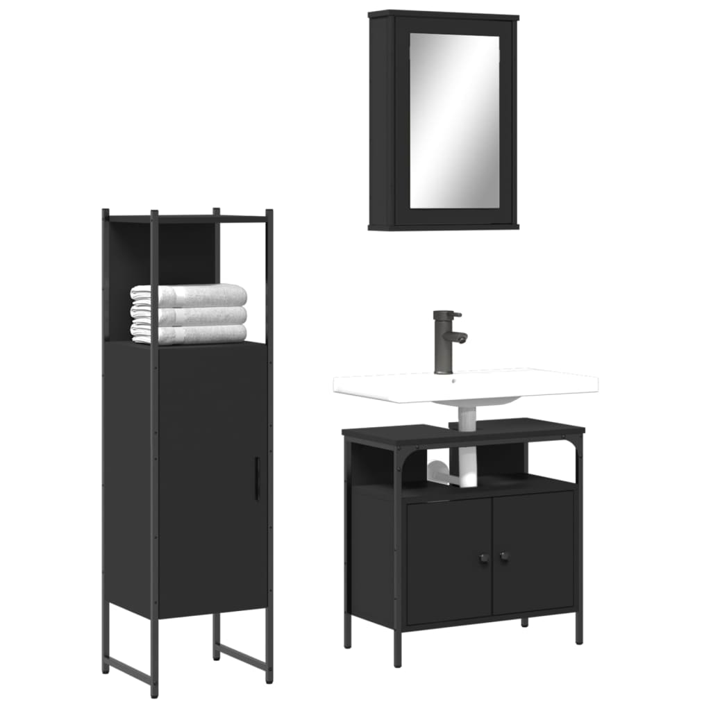 Set Mobilier De Baie, 3 Piese, Gri Sonoma, Lemn Prelucrat