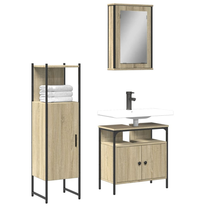 Set Mobilier De Baie, 3 Piese, Gri Sonoma, Lemn Prelucrat