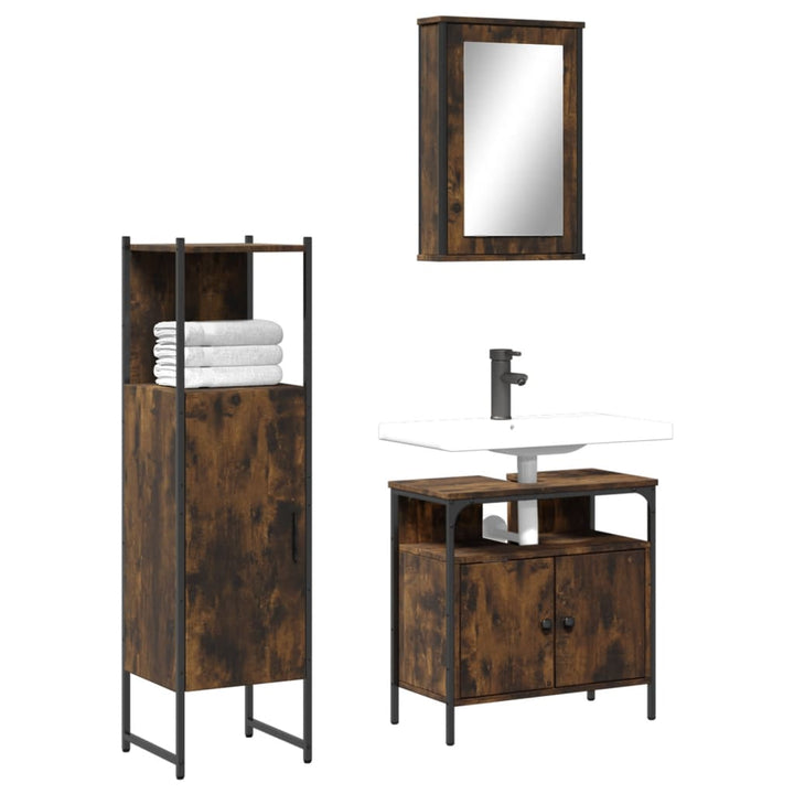 Set Mobilier De Baie, 3 Piese, Gri Sonoma, Lemn Prelucrat