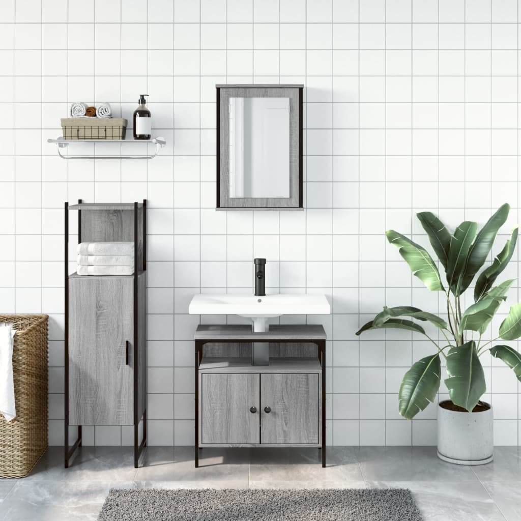 Set Mobilier De Baie, 3 Piese, Gri Sonoma, Lemn Prelucrat