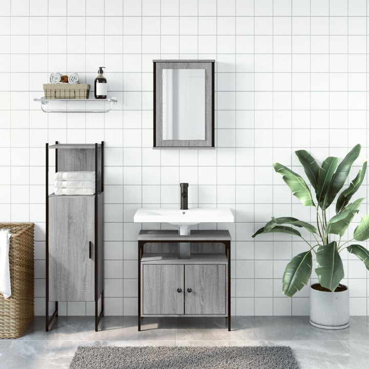 Set Mobilier De Baie, 3 Piese, Gri Sonoma, Lemn Prelucrat
