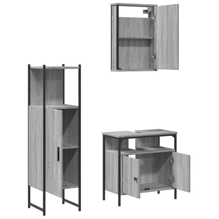 Set Mobilier De Baie, 3 Piese, Gri Sonoma, Lemn Prelucrat