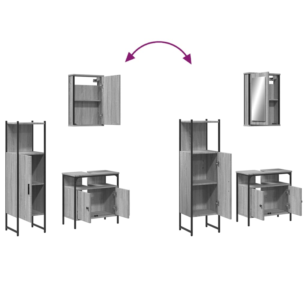 Set Mobilier De Baie, 3 Piese, Gri Sonoma, Lemn Prelucrat