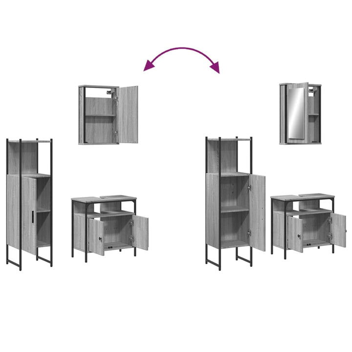 Set Mobilier De Baie, 3 Piese, Gri Sonoma, Lemn Prelucrat