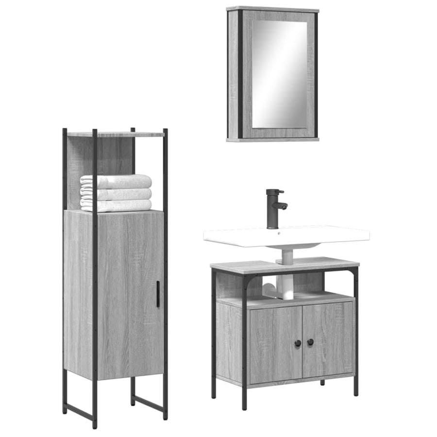 Set Mobilier De Baie, 3 Piese, Gri Sonoma, Lemn Prelucrat