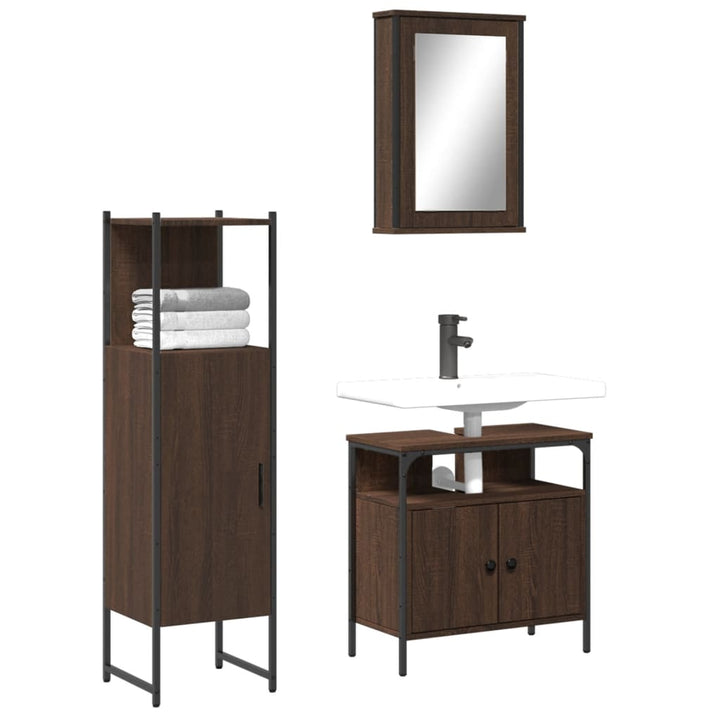 Set Mobilier De Baie, 3 Piese, Gri Sonoma, Lemn Prelucrat