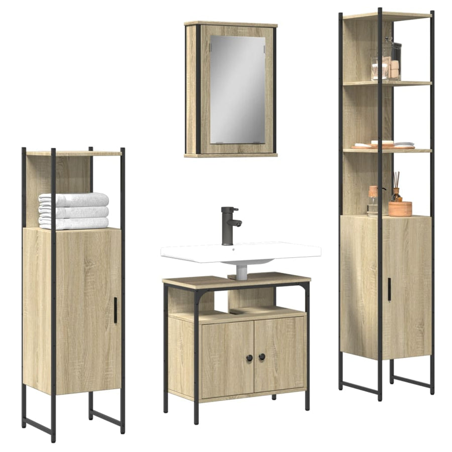 Set Mobilier De Baie, 4 Piese, , Lemn Prelucrat