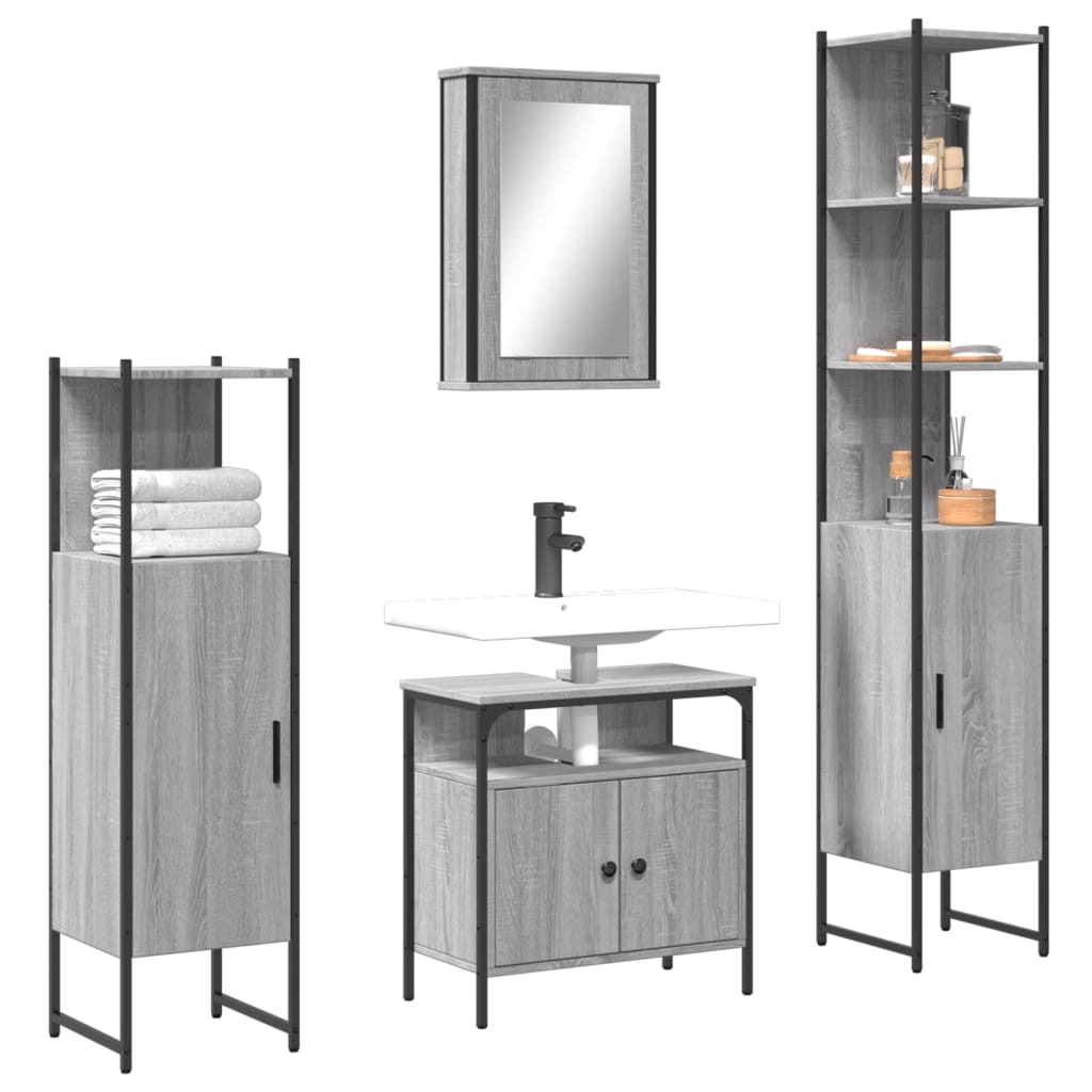 Set Mobilier De Baie, 4 Piese, , Lemn Prelucrat