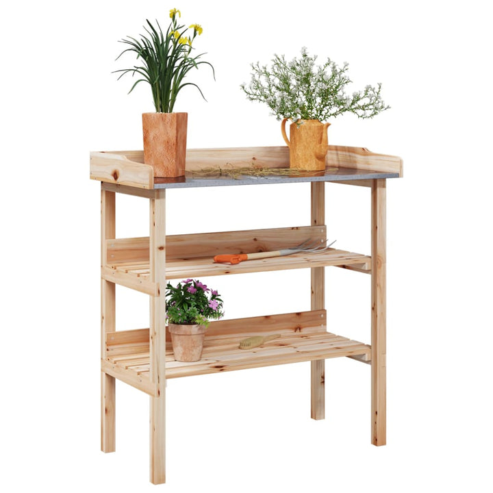 Masă De Plante Cu Raft, , 78X38X82,5 Cm, Lemn Masiv De Brad