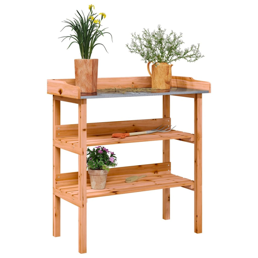Masă De Plante Cu Raft, , 78X38X82,5 Cm, Lemn Masiv De Brad