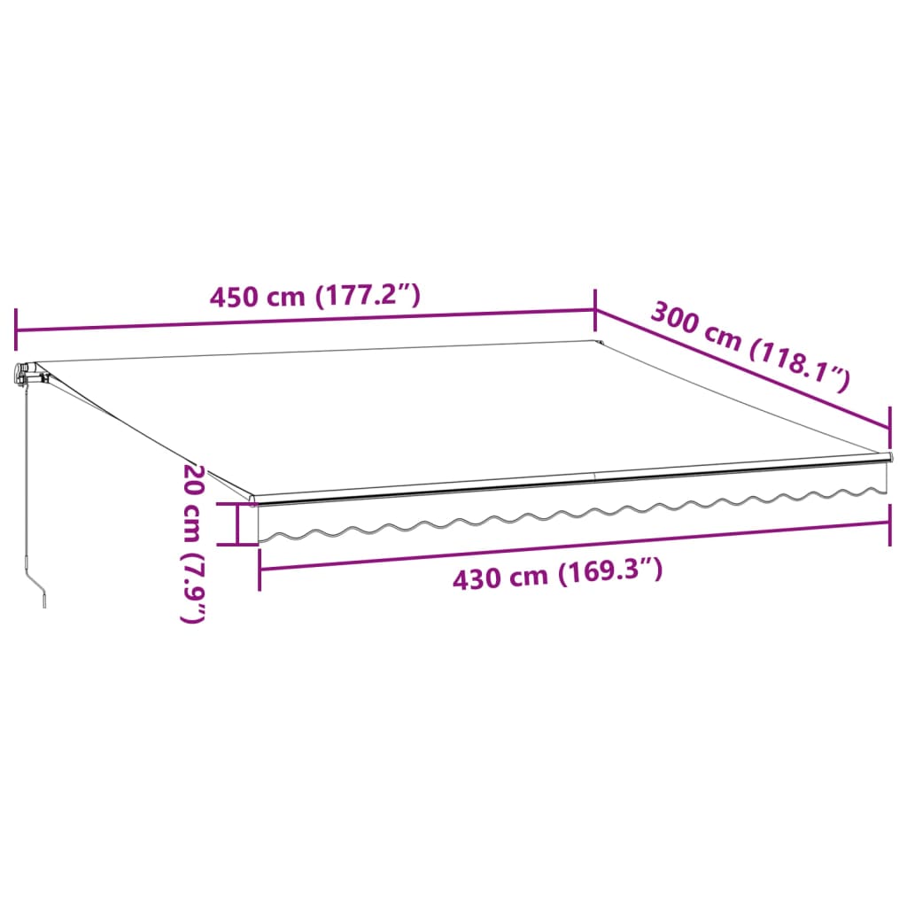 Copertina Retractabilă Manual Cu Led-Uri, Vișiniu, 450X300 Cm