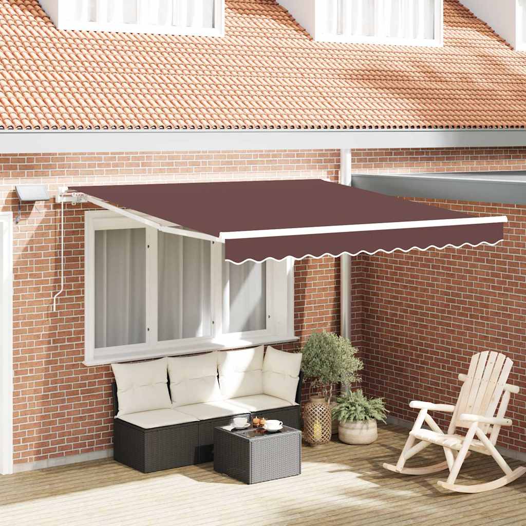 Copertină Retractabilă Manual Cu Led, Albastru/Alb,
