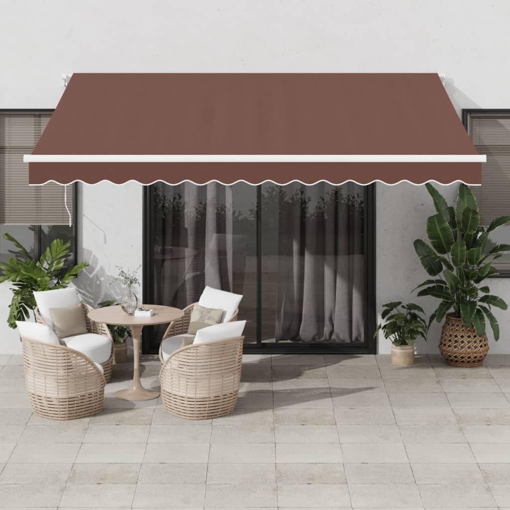 Copertină Retractabilă Manual Cu Led, Albastru/Alb,
