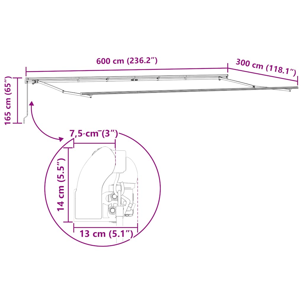 Copertină Retractabilă Manual, Maro, 600X300 Cm