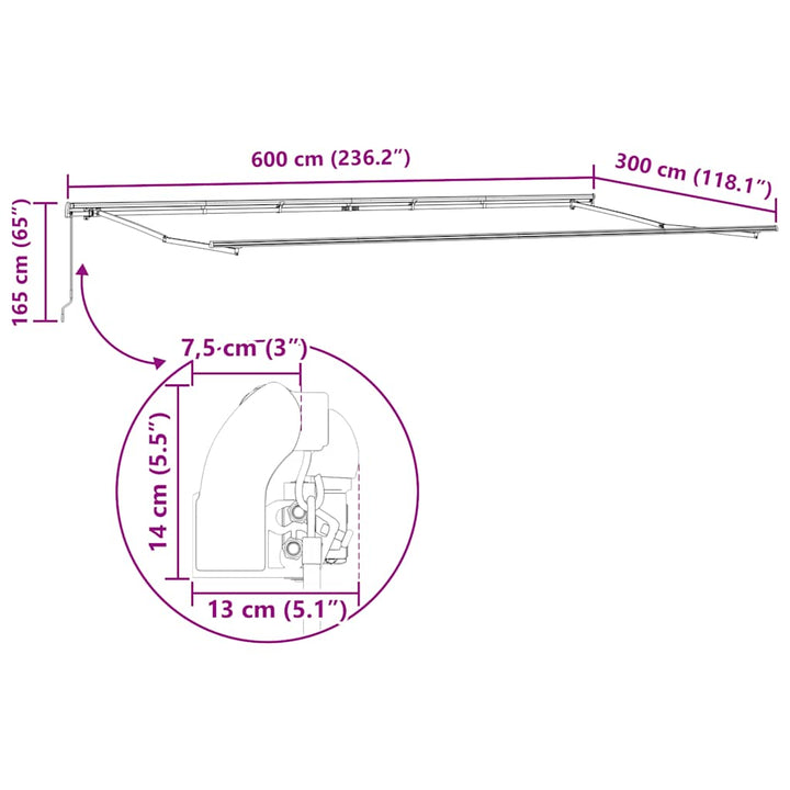 Copertină Retractabilă Manual, Maro, 600X300 Cm