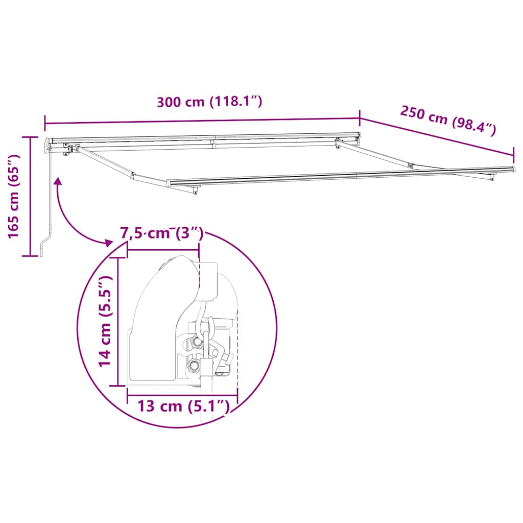 Copertină Retractabilă Manual, Maro, 300X250 Cm