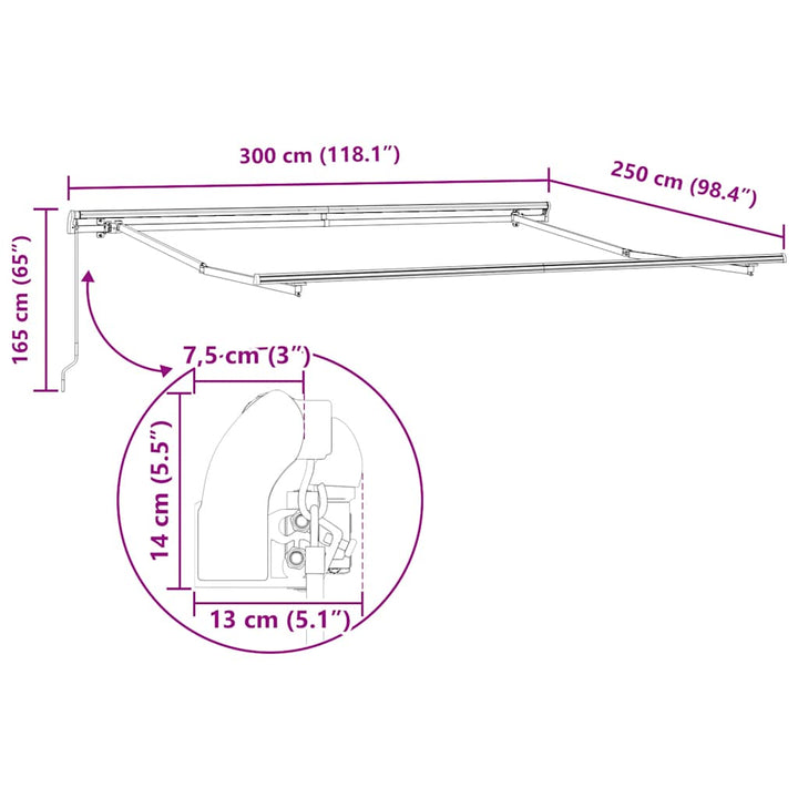 Copertină Retractabilă Manual, Maro, 300X250 Cm