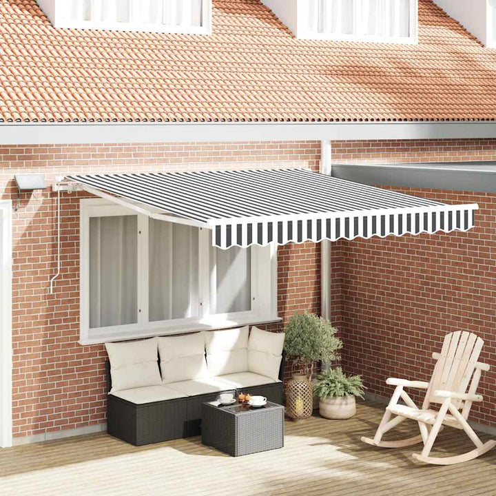 Copertină Retractabilă Manual Cu Led, Albastru/Alb,