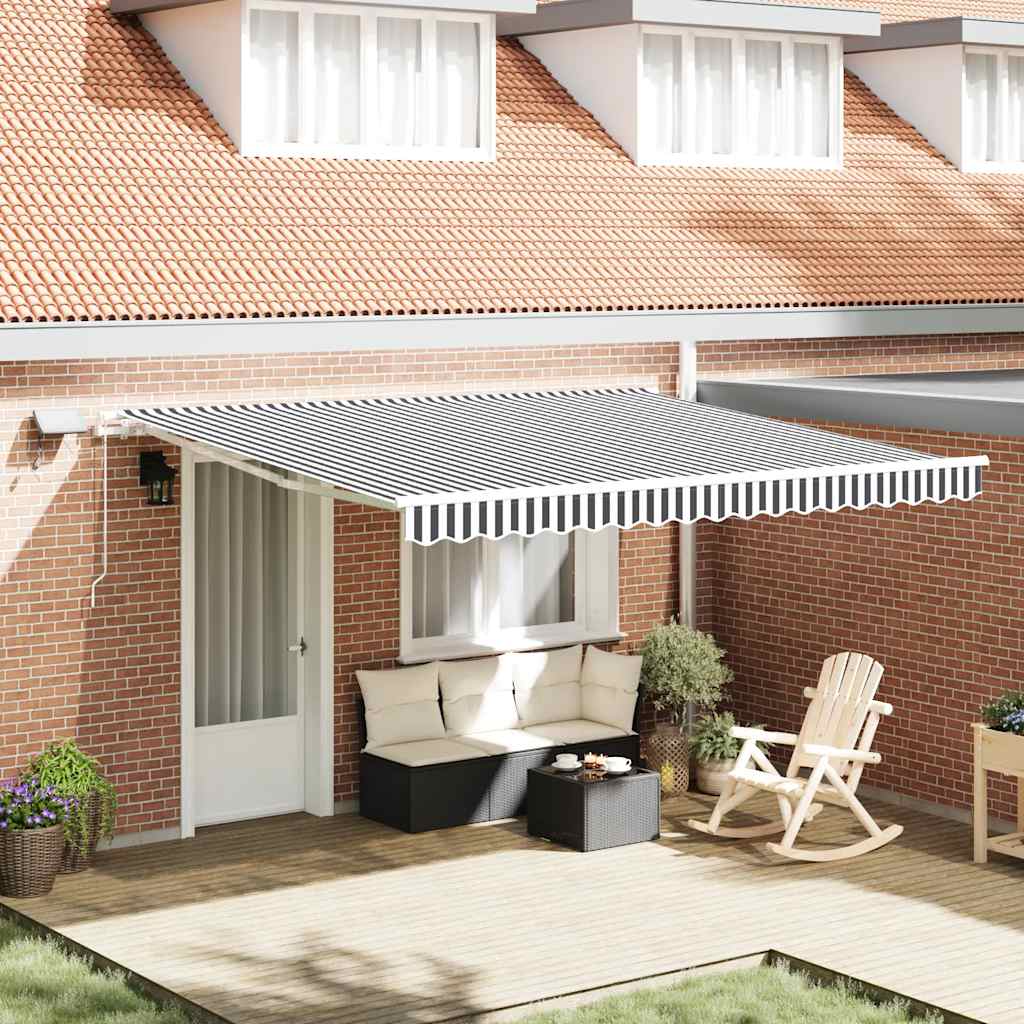 Copertină Retractabilă Manual Cu Led, Albastru/Alb,