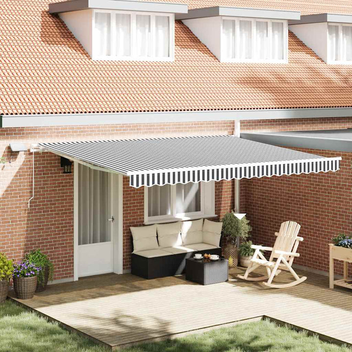 Copertină Retractabilă Manual Cu Led, Albastru/Alb,