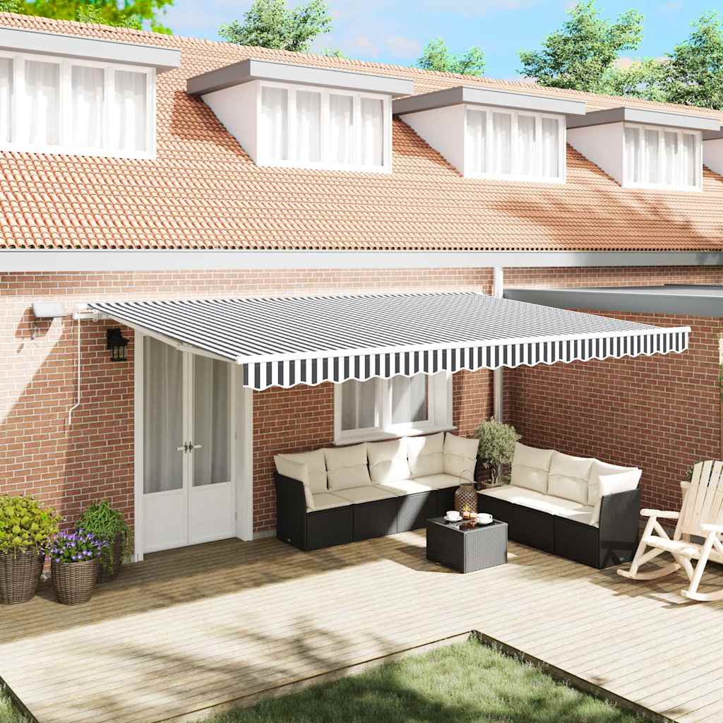 Copertină Retractabilă Manual Cu Led, Albastru/Alb,