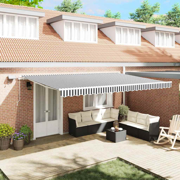Copertină Retractabilă Manual Cu Led, Albastru/Alb,