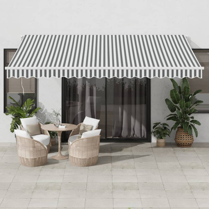 Copertină Retractabilă Manual Cu Led, Albastru/Alb,