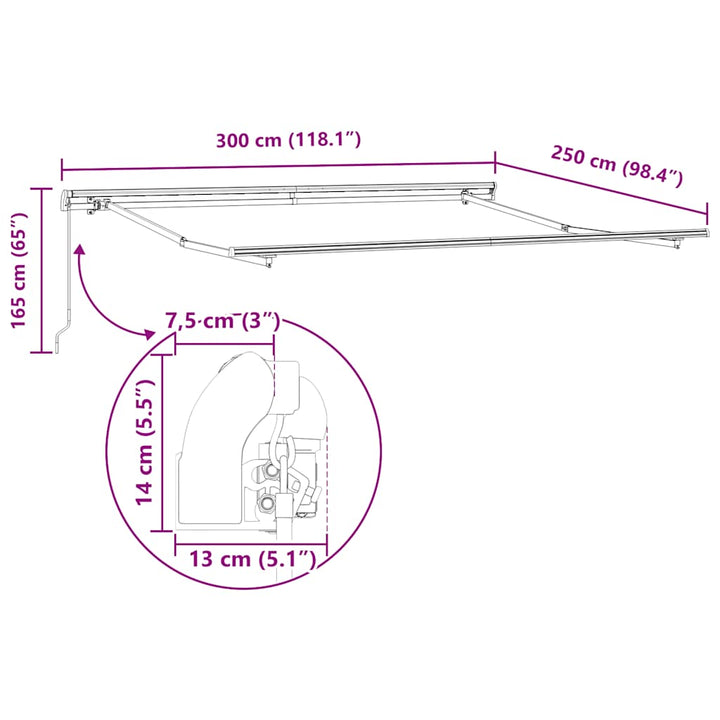 Copertină Retractabilă Manual, Antracit/Alb, 300X250 Cm