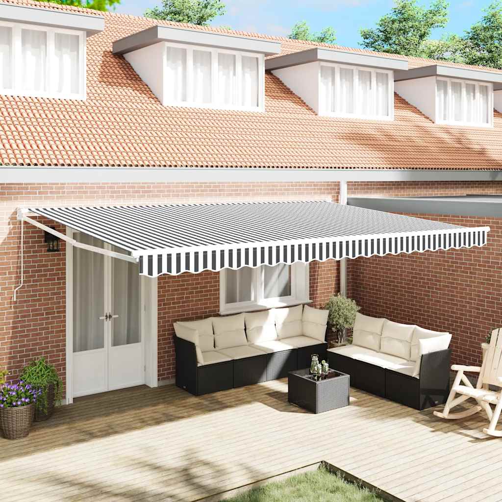Copertină Retractabilă Albastru/Alb, 4,5X3 M, Textil/Aluminiu