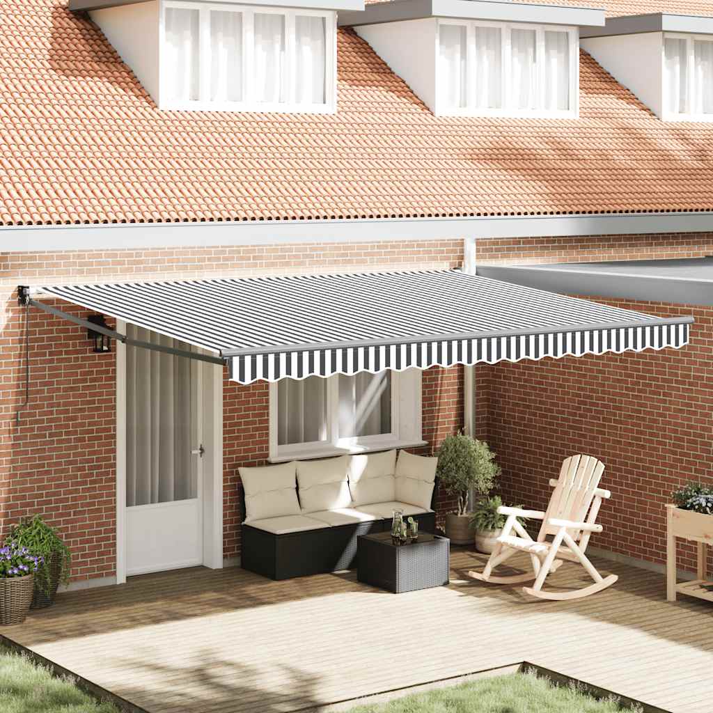 Copertină Retractabilă Albastru/Alb, 4,5X3 M, Textil/Aluminiu