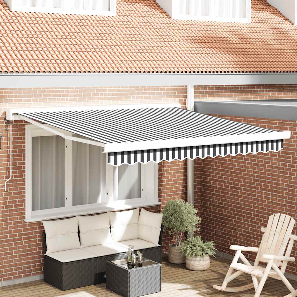 Copertină Retractabilă Albastru/Alb, 4X3 M, Textil/Aluminiu