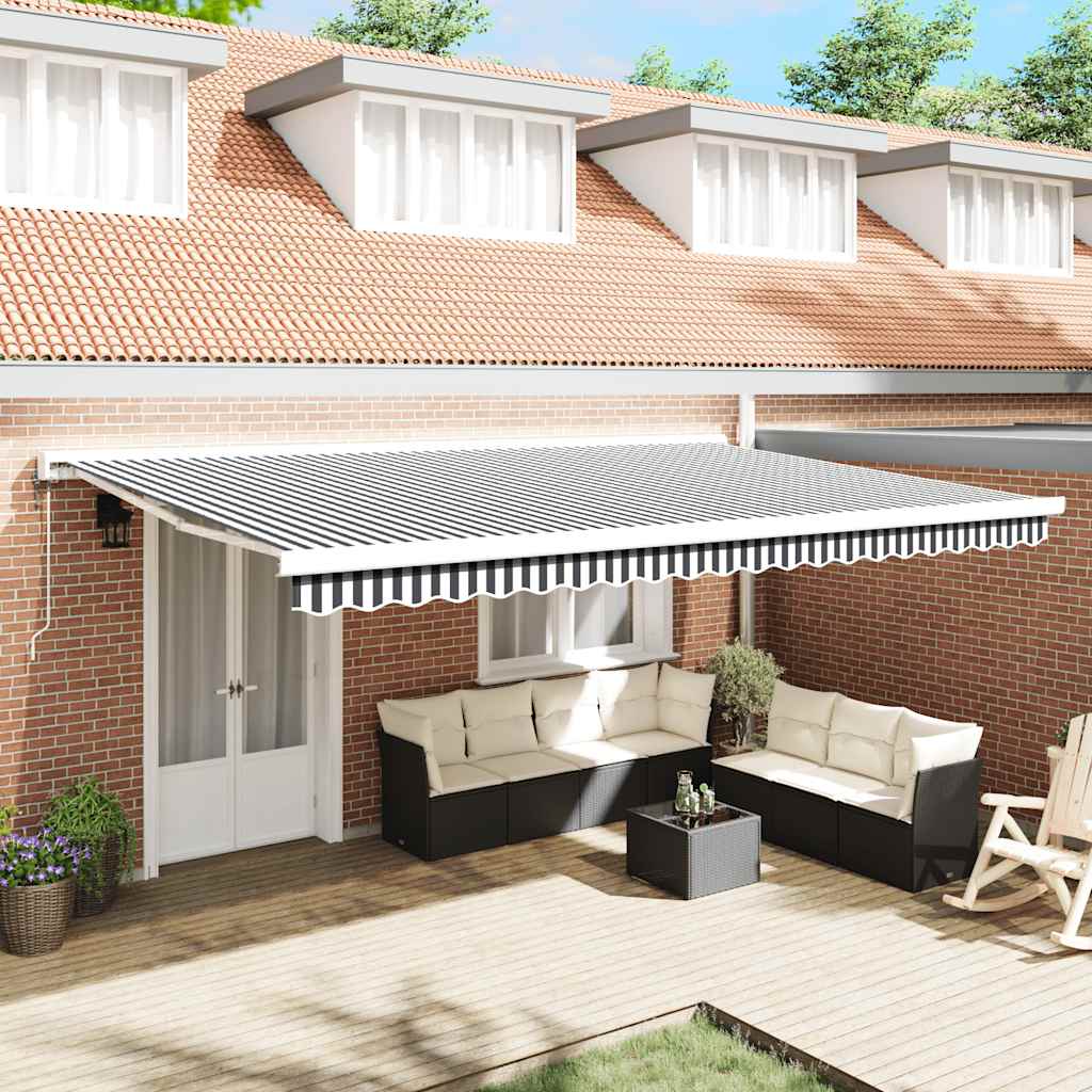 Copertină Retractabilă Albastru/Alb, 4X3 M, Textil/Aluminiu