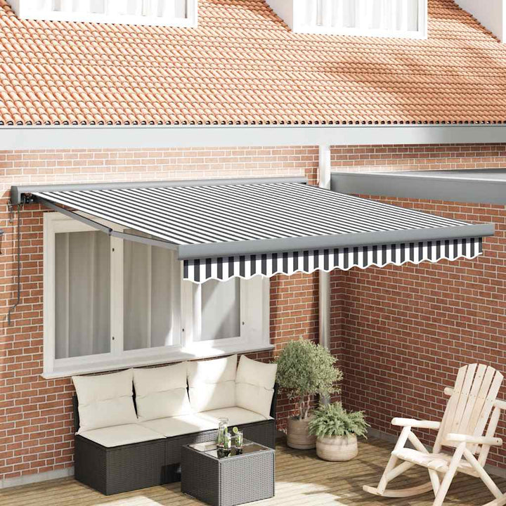 Copertină Retractabilă Albastru/Alb, 4X3 M, Textil/Aluminiu