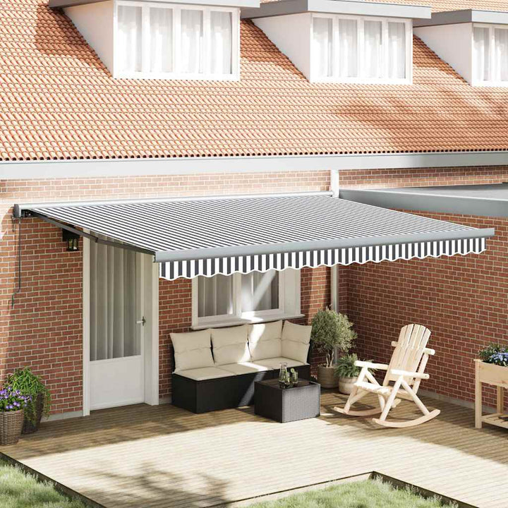 Copertină Retractabilă Albastru/Alb, 4X3 M, Textil/Aluminiu
