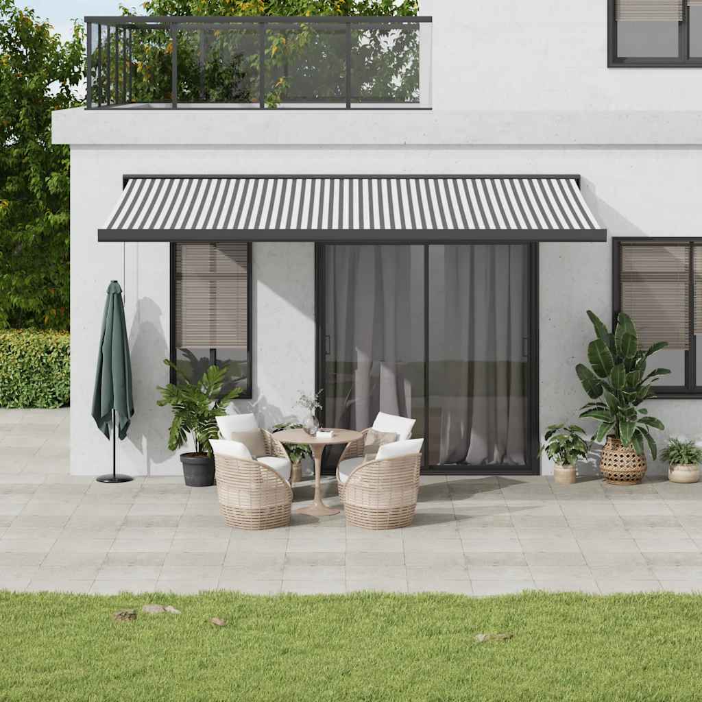 Copertină Retractabilă Albastru/Alb, 4X3 M, Textil/Aluminiu