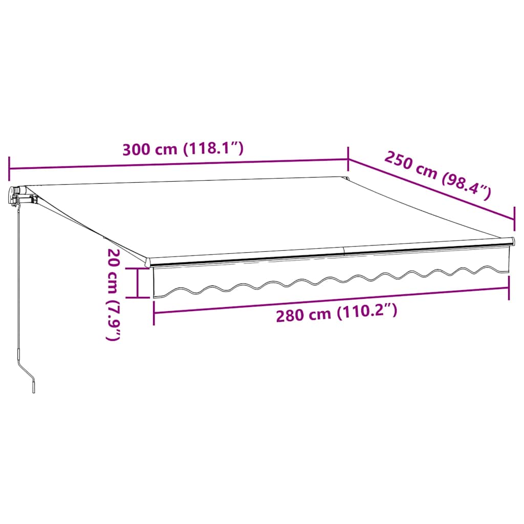 Copertină Retractabilă Manual Cu Led, Antracit/Alb, 300X250 Cm