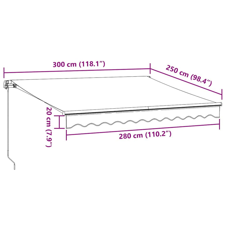 Copertină Retractabilă Manual Cu Led, Antracit/Alb, 300X250 Cm