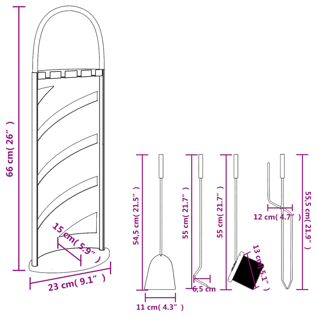 Set De Unelte Pentru Șemineu, 5 Piese, 23X15X66 Cm, Oțel