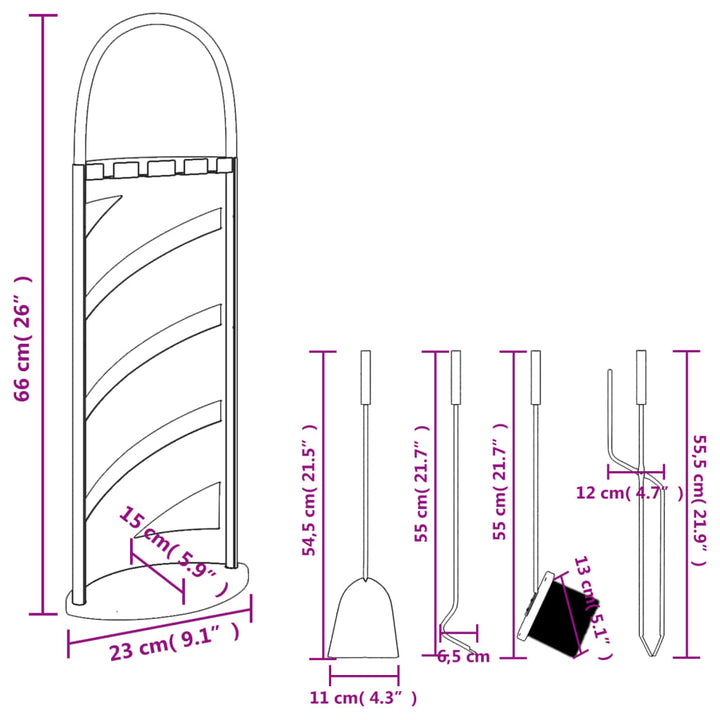 Set De Unelte Pentru Șemineu, 5 Piese, 23X15X66 Cm, Oțel