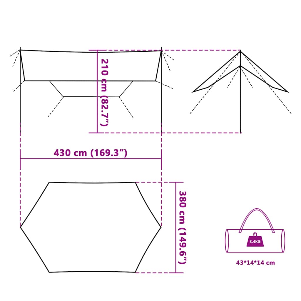 Prelată De Camping, Portocaliu, 430X380X210 Cm, Impermeabilă