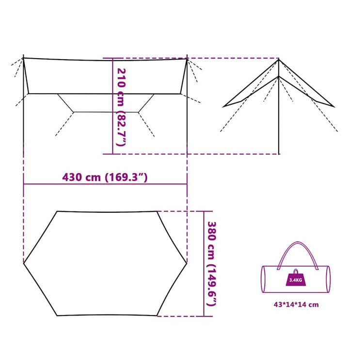 Prelată De Camping, Portocaliu, 430X380X210 Cm, Impermeabilă
