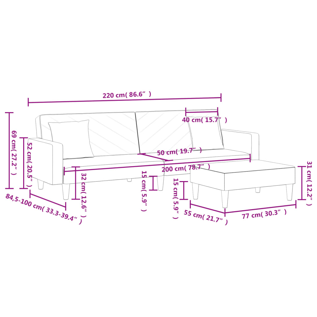 Set Canapea Cu Perne, 2 Piese, , Catifea
