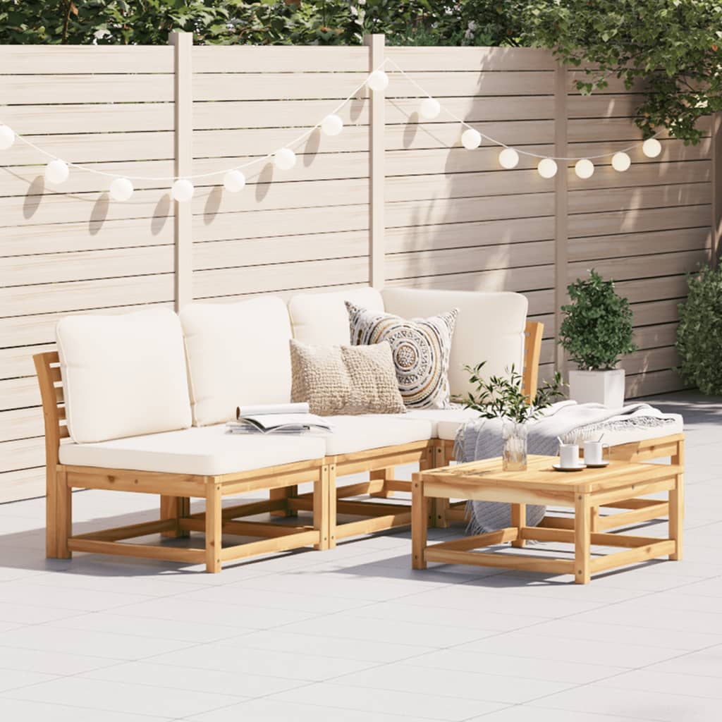 Set Mobilier De Grădină Cu Perne, 5 Buc., Lemn Masiv Acacia
